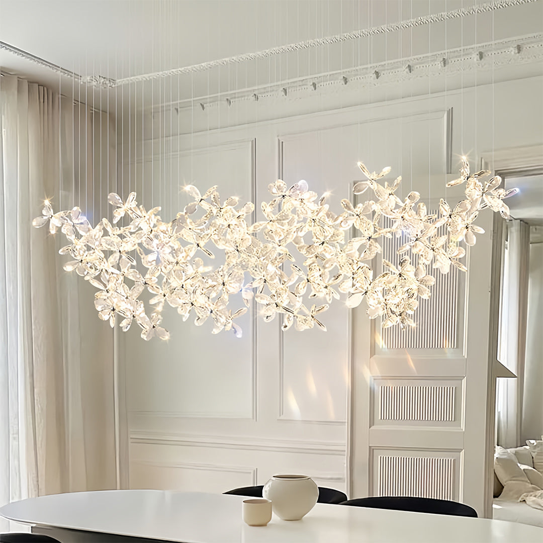 Crystal Flower Island Chandelier — Chrome Stainless Steel, 30W LED, 3-Step Dimming, 39.4" Wide