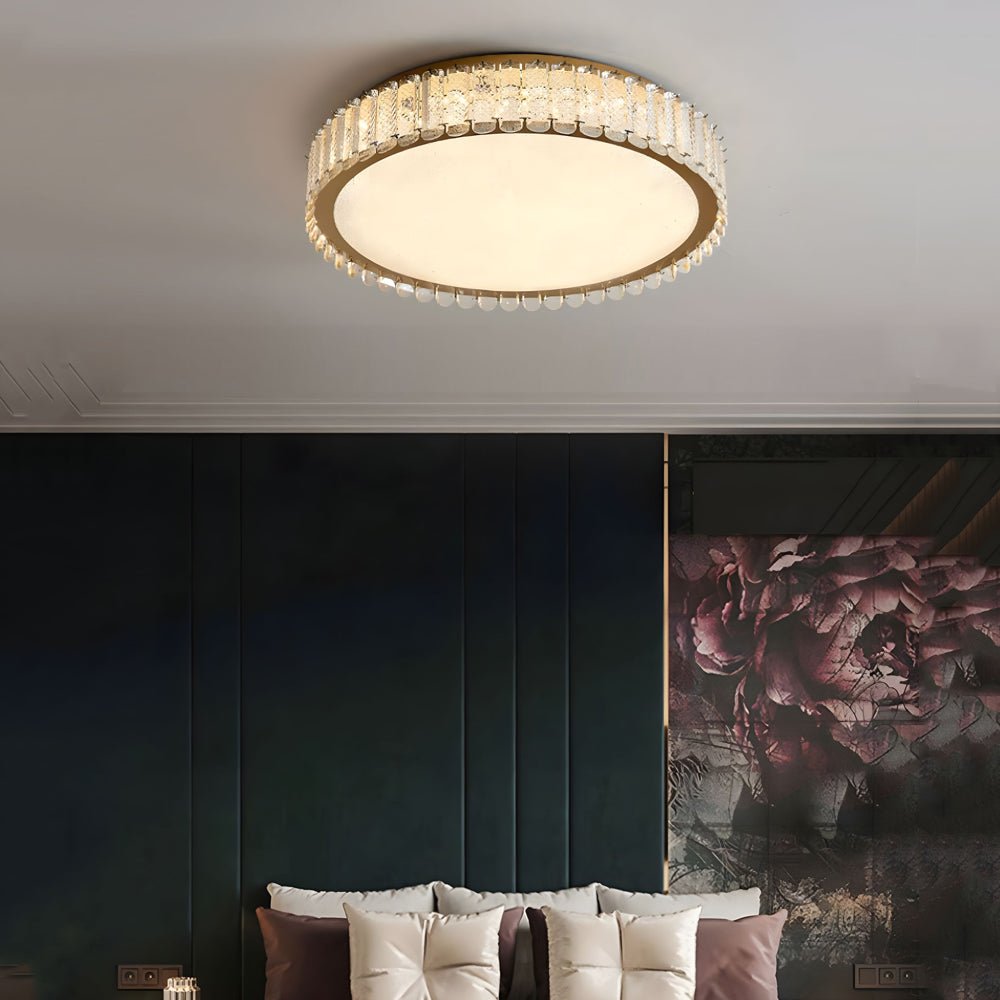 luxury roundsquare flush mount ceiling light with crystal and frosted shade