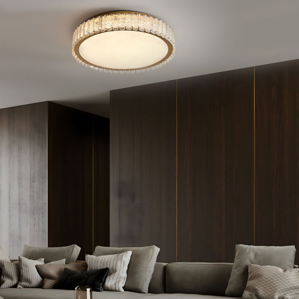 luxury roundsquare flush mount ceiling light with crystal and frosted shade