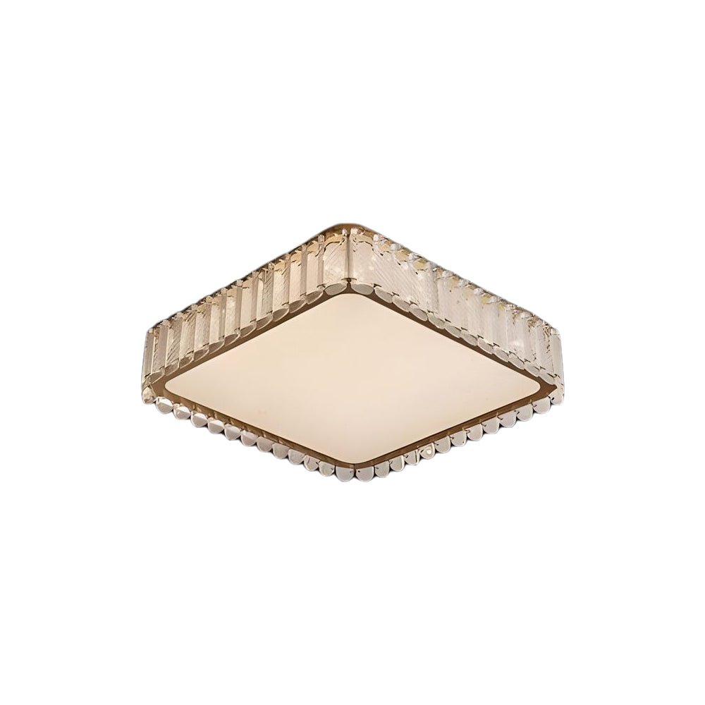 luxury roundsquare flush mount ceiling light with crystal and frosted shade