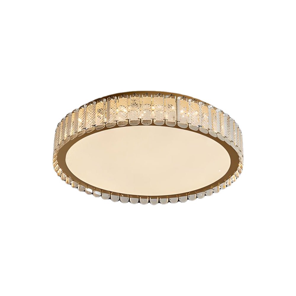 luxury roundsquare flush mount ceiling light with crystal and frosted shade