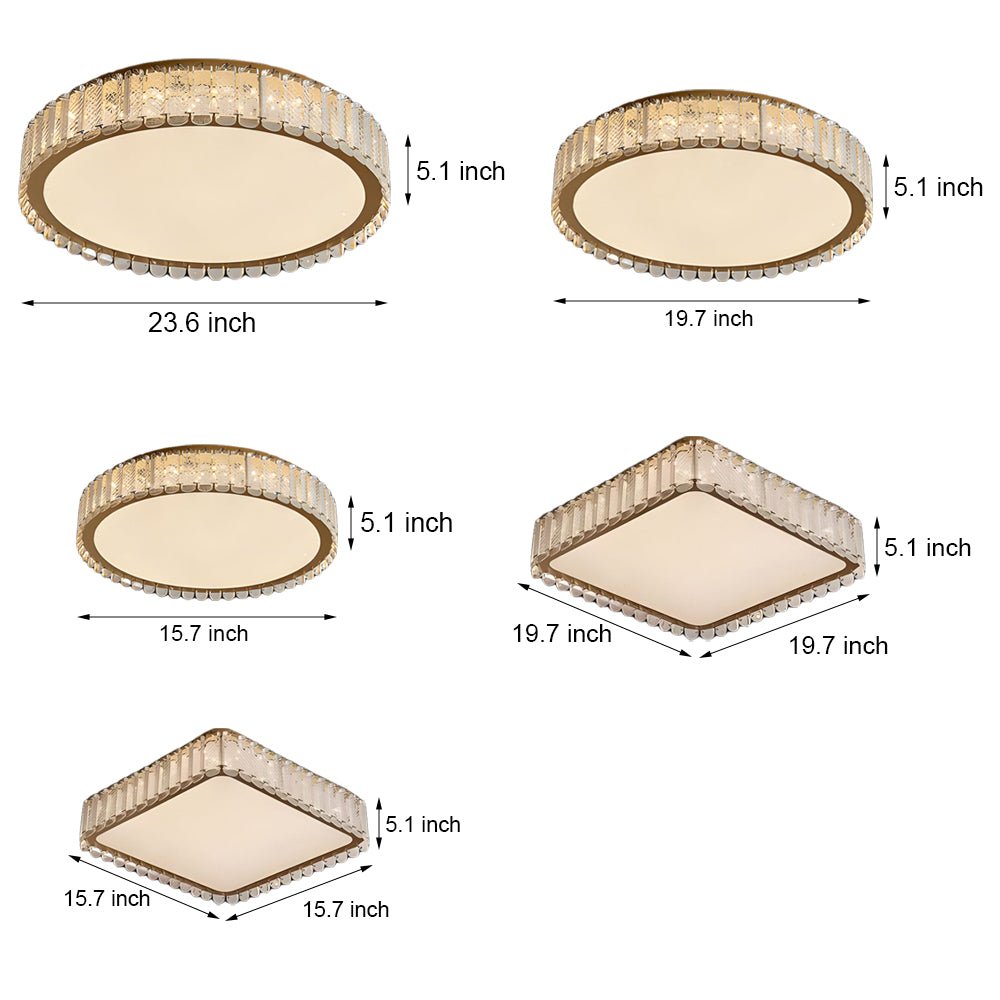luxury roundsquare flush mount ceiling light with crystal and frosted shade