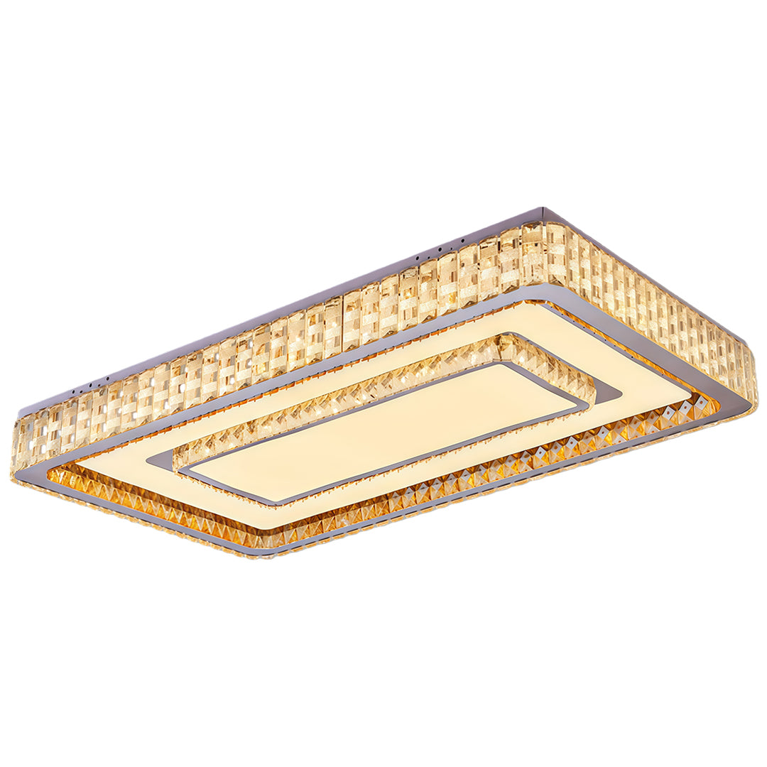 Modern Crystal Flush-Mount LED Light — Chrome Steel, 3-Step Dimming, Round/Square/Rectangle, 6 Sizes