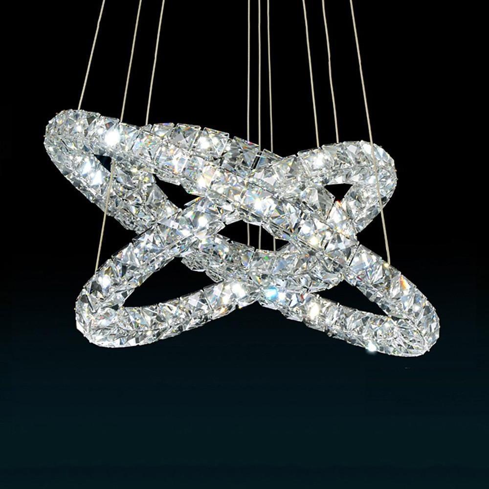 Three-Ring Crystal LED Chandelier — Gold, Modern, 78W, 31" Diameter, 47" Cord, 3000K/6000K