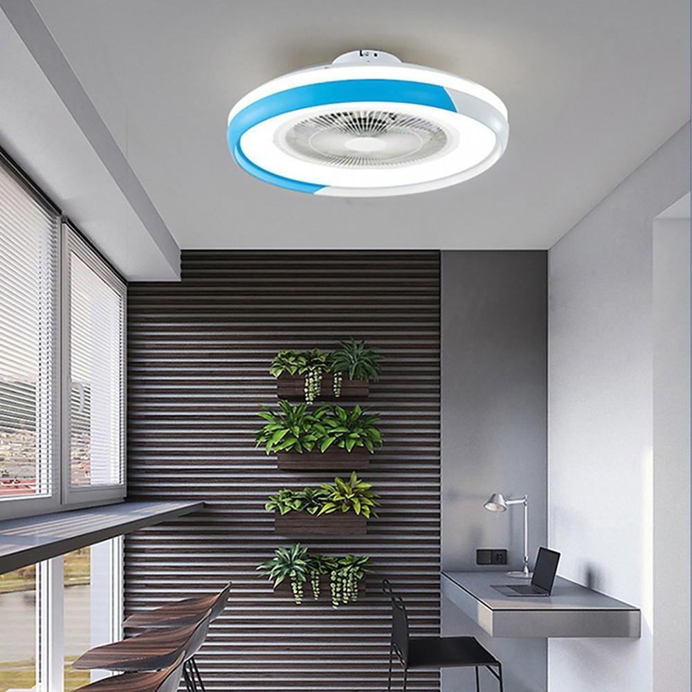 Bladeless Circular Flush Mount Ceiling Fan with Dimmable Light and Remote Control