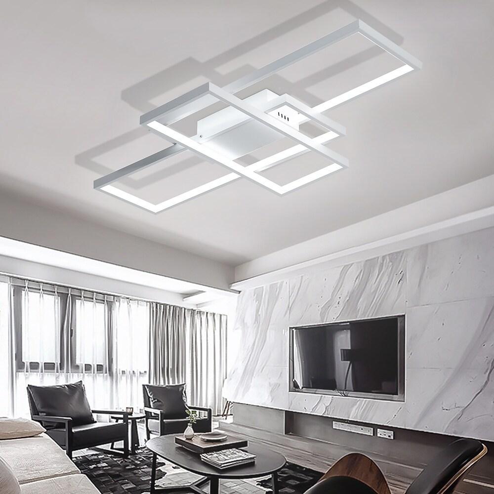 Large Multi-Rectangle Flush-Mount Ceiling Light — 3-Tier Integrated LED, Black, Gold or White