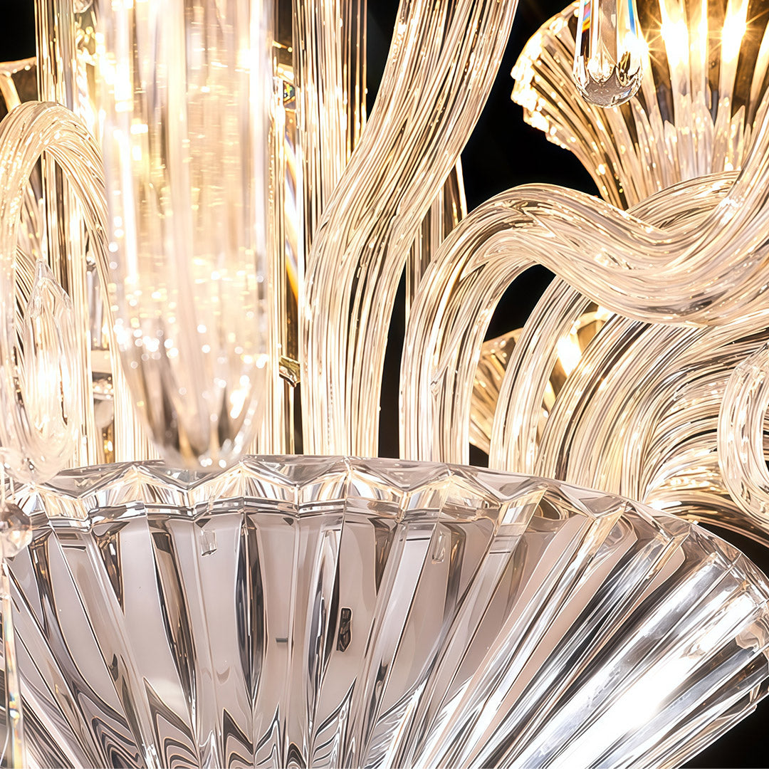 French Art Glass Chandelier — Clear Glass & Metal, 3-Step Dimming, E14, 12-Light or 18-Light