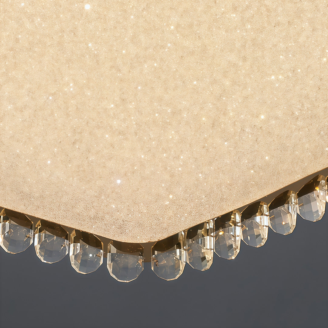 Crystal Flush-Mount Ceiling Light — Chrome Stainless Steel, LED, Three-Color Dimming, Round & Rectangular Sizes
