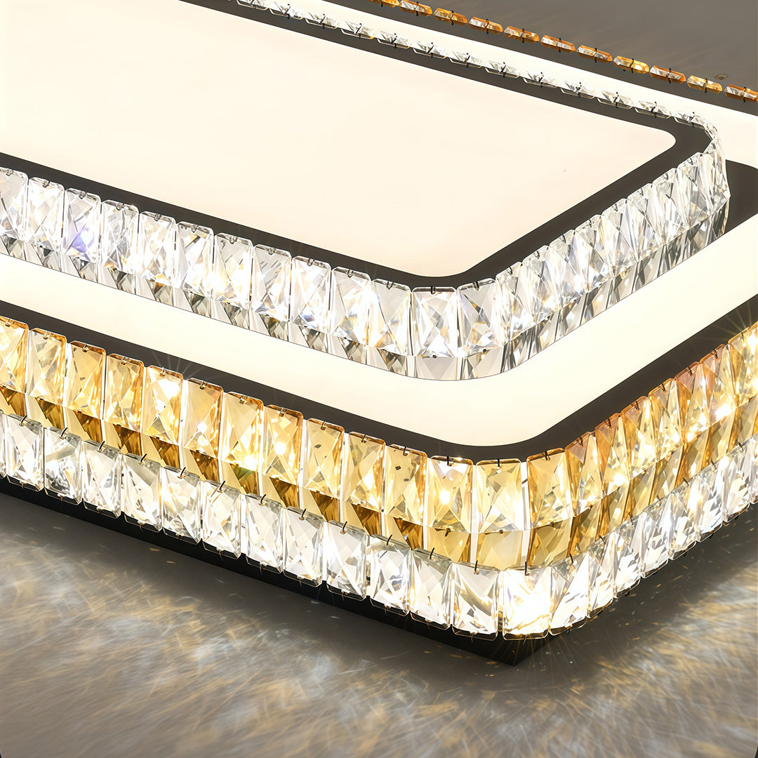 Crystal Flush-Mount Ceiling Light — Chrome Stainless Steel, LED, 3-Step Dimming (3000K/4500K/6000K), Round / Square / Rectangle