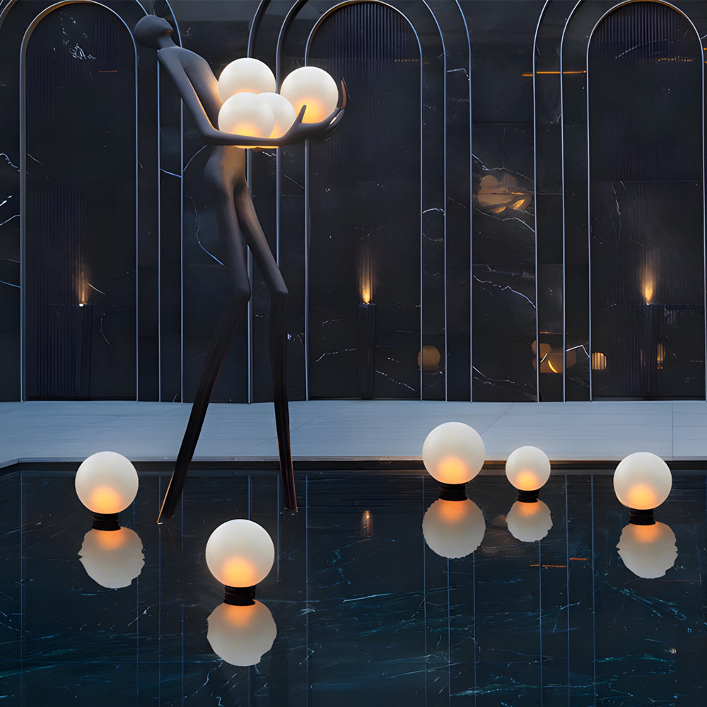 Moon-Shaped Round Landscape Light — Frosted Acrylic, Stainless Steel Base, LED 3000K, IP65, Plug-in or USB Rechargeable, 10W