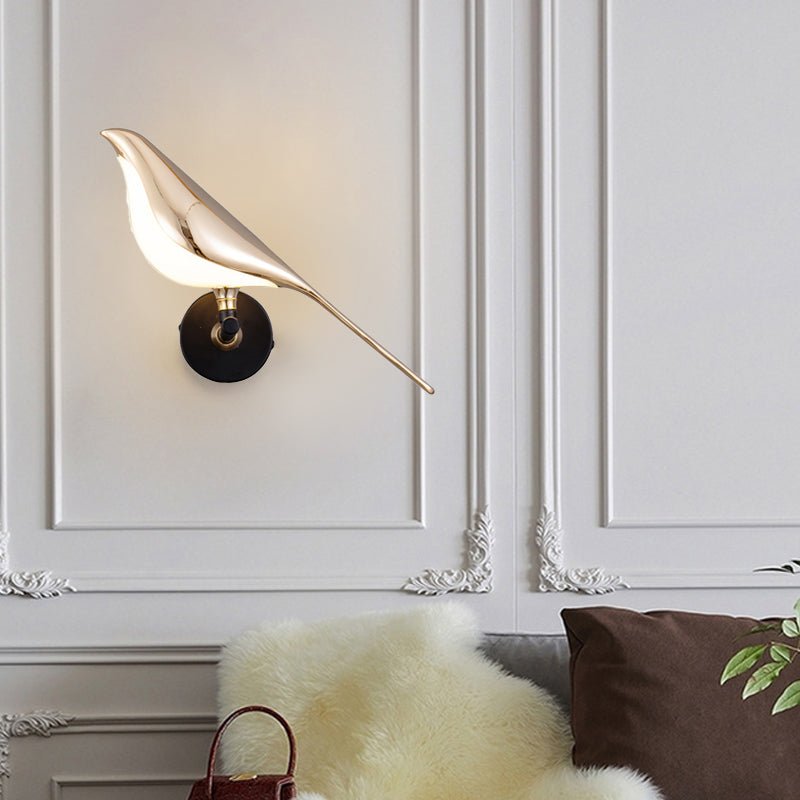 Magpie Bird Wall Sconce — Metal and Acrylic, Adjustable LED, Dimmable with Remote Control