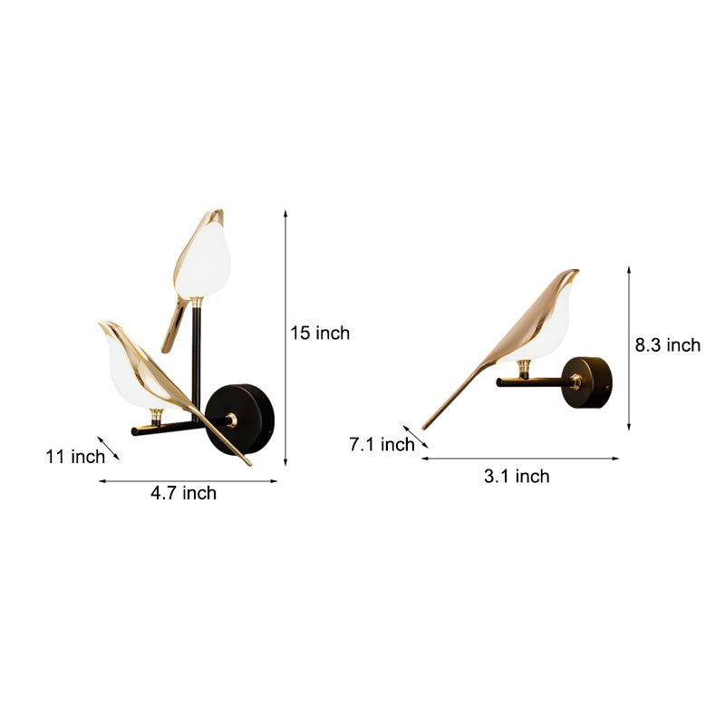 Magpie Bird Wall Sconce — Metal and Acrylic, Adjustable LED, Dimmable with Remote Control