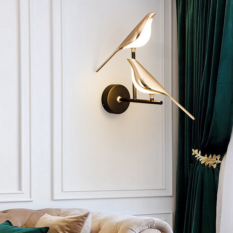 Magpie Bird Wall Sconce — Metal and Acrylic, Adjustable LED, Dimmable with Remote Control
