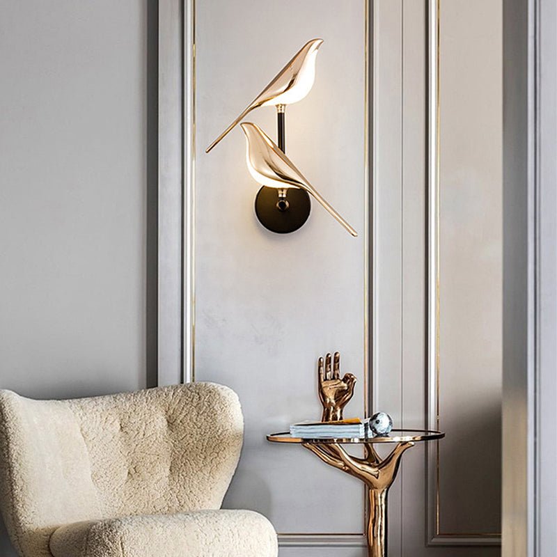 Magpie Bird Wall Sconce — Metal and Acrylic, Adjustable LED, Dimmable with Remote Control