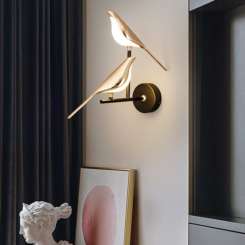 Magpie Bird Wall Sconce — Metal and Acrylic, Adjustable LED, Dimmable with Remote Control