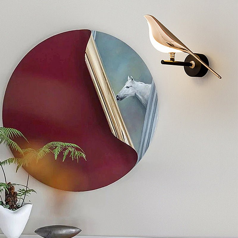 Magpie Bird Wall Sconce — Metal and Acrylic, Adjustable LED, Dimmable with Remote Control