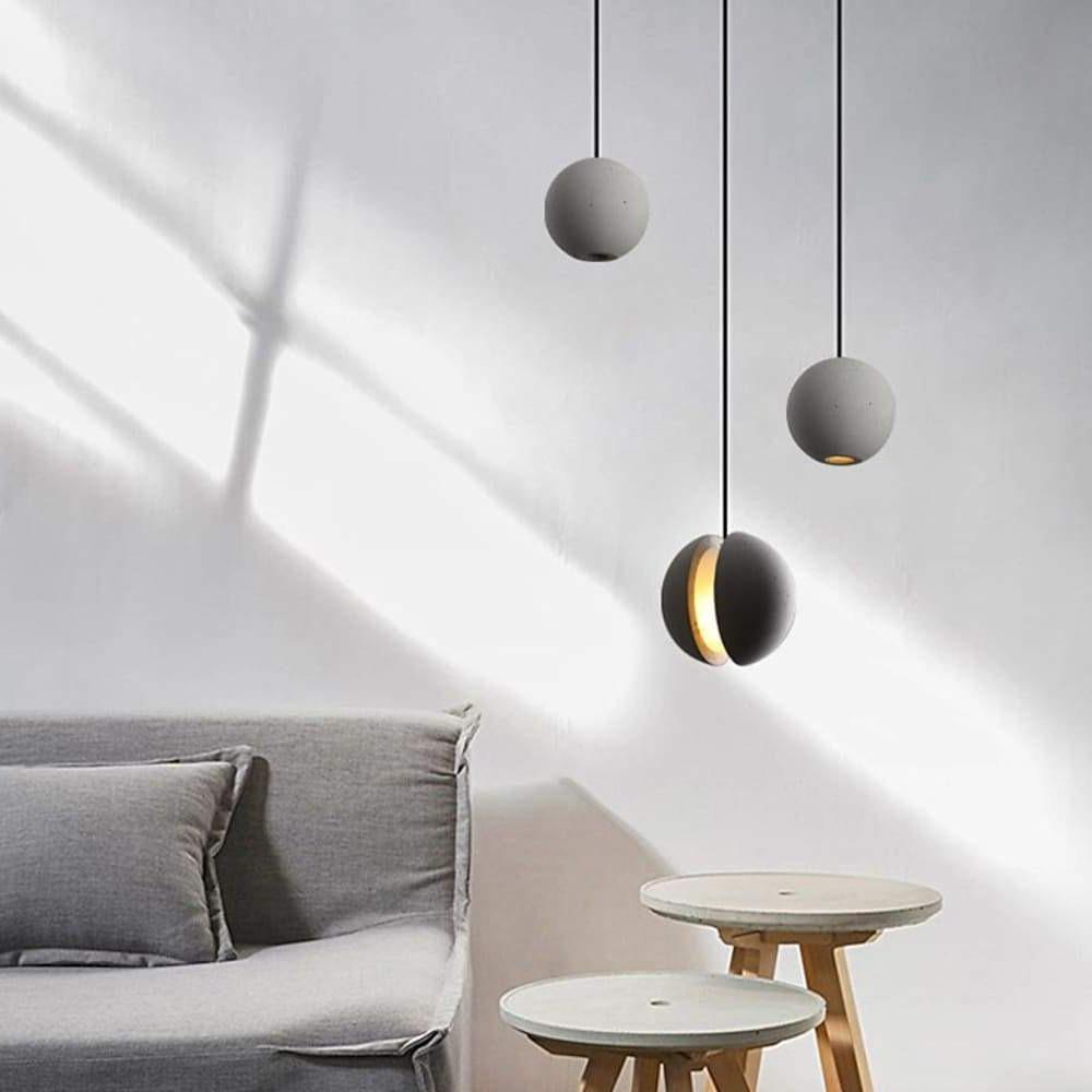 Vintage Ceramic & Cement Mini Pendant Light — Spherical, LED, 3000K Warm White, 59" Adjustable Cord, 4"–14" Dia.