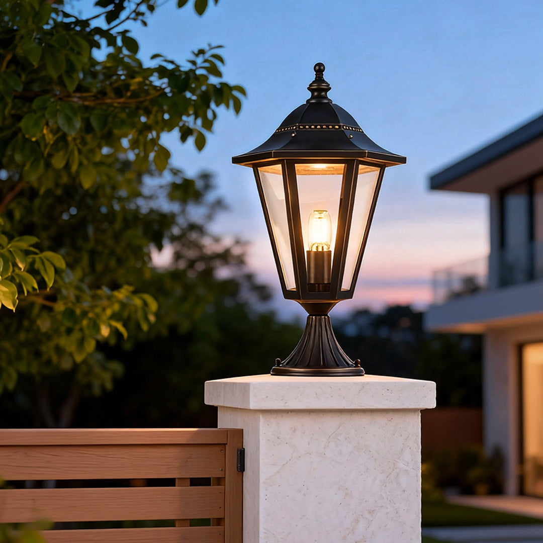 Hexagonal Retro Outdoor Pillar Light — Copper, Black, E27, IP55 Weatherproof, 19.7"