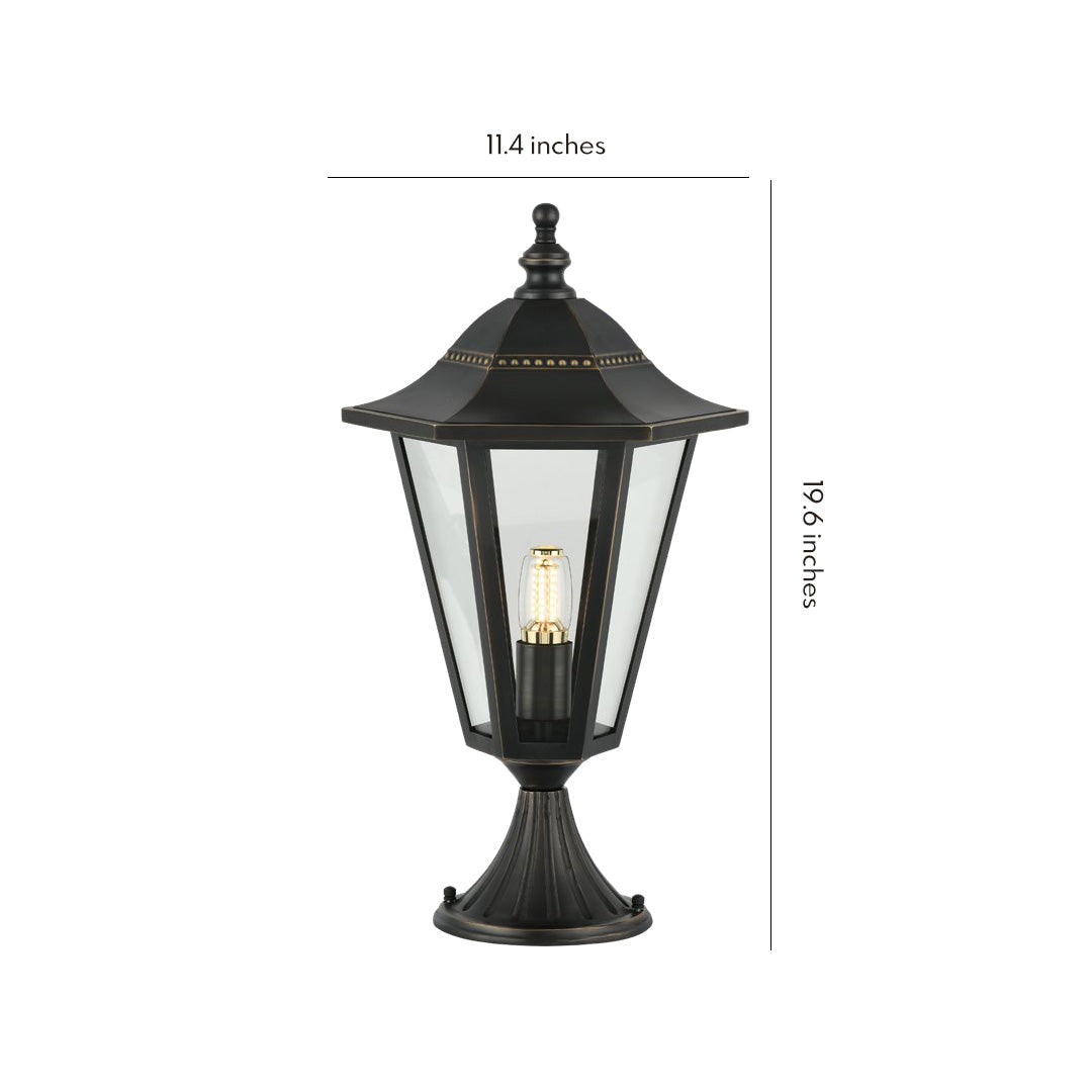 Hexagonal Retro Outdoor Pillar Light — Copper, Black, E27, IP55 Weatherproof, 19.7"