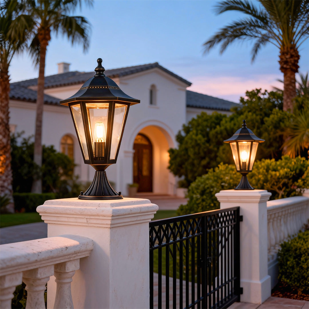 Hexagonal Retro Outdoor Pillar Light — Copper, Black, E27, IP55 Weatherproof, 19.7"