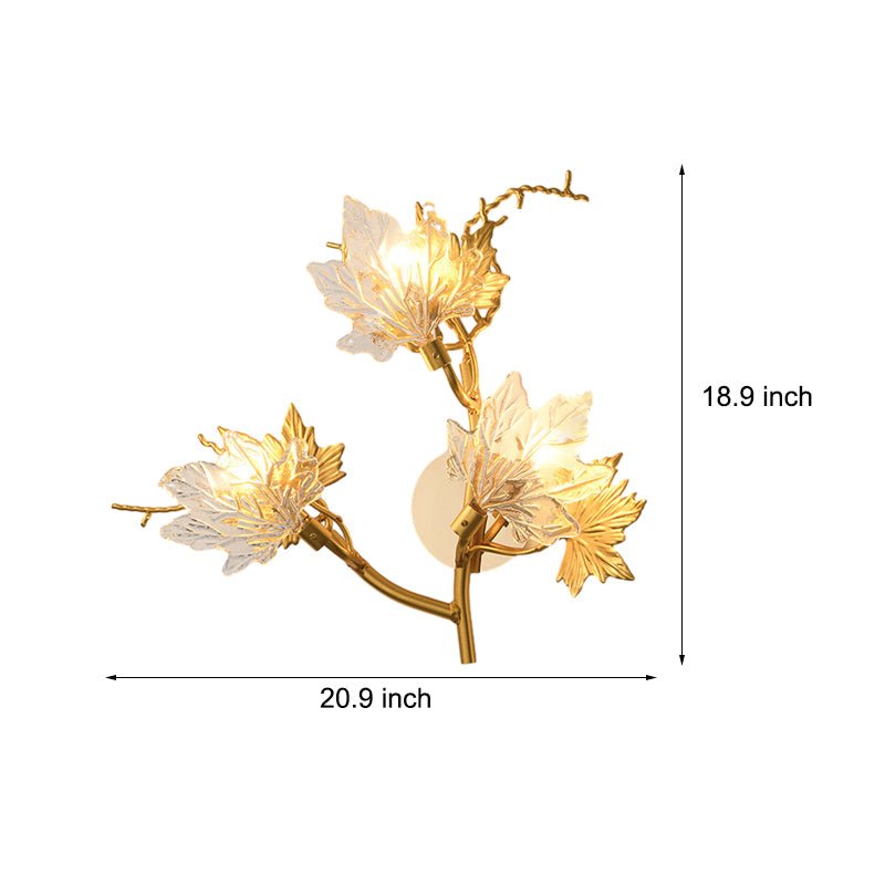 Maple Leaf Diffused Wall Sconce — Gold Aluminum and Glass, Three-Step Dimming, G9, 20.9" × 18.9"
