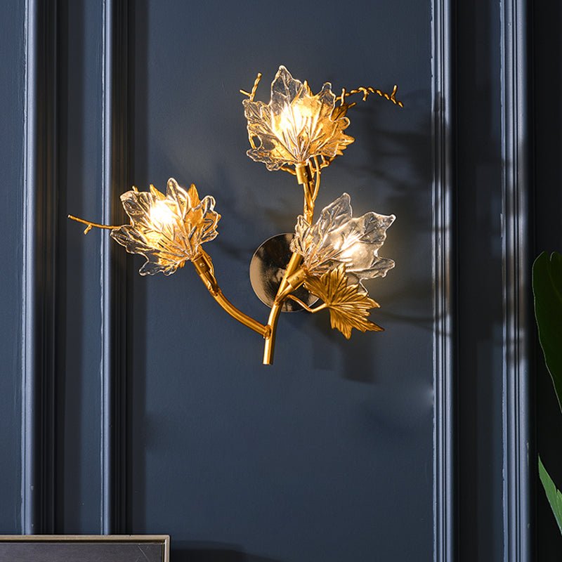Maple Leaf Diffused Wall Sconce — Gold Aluminum and Glass, Three-Step Dimming, G9, 20.9" × 18.9"