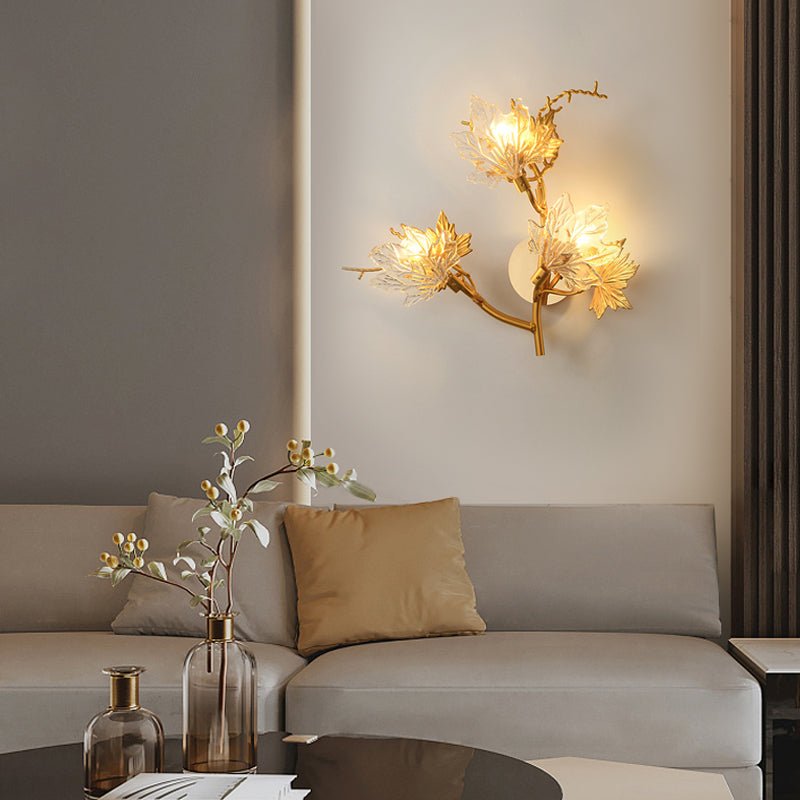 Maple Leaf Diffused Wall Sconce — Gold Aluminum and Glass, Three-Step Dimming, G9, 20.9" × 18.9"