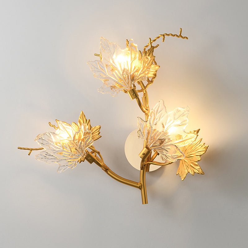 Maple Leaf Diffused Wall Sconce — Gold Aluminum and Glass, Three-Step Dimming, G9, 20.9" × 18.9"
