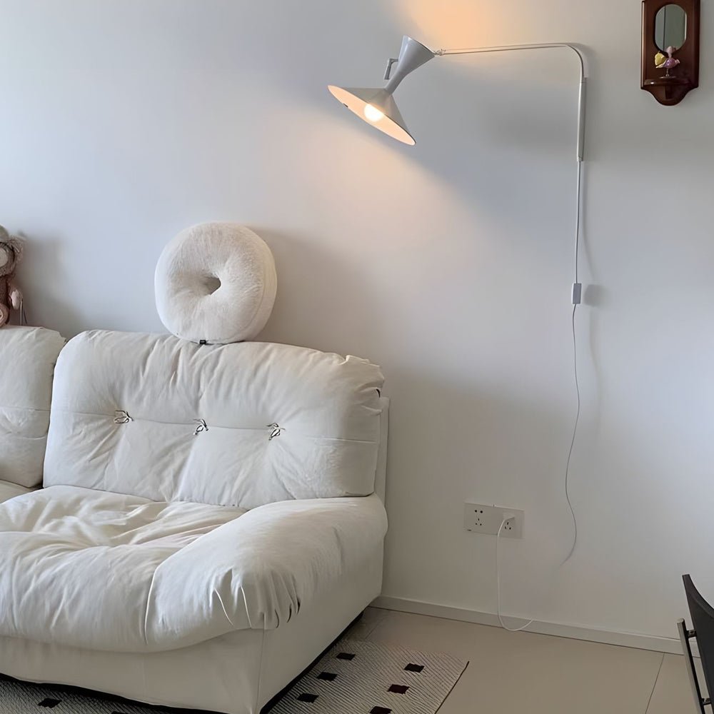 marseille swing arm wall lamp adjustable long metal arm trumpet sconce