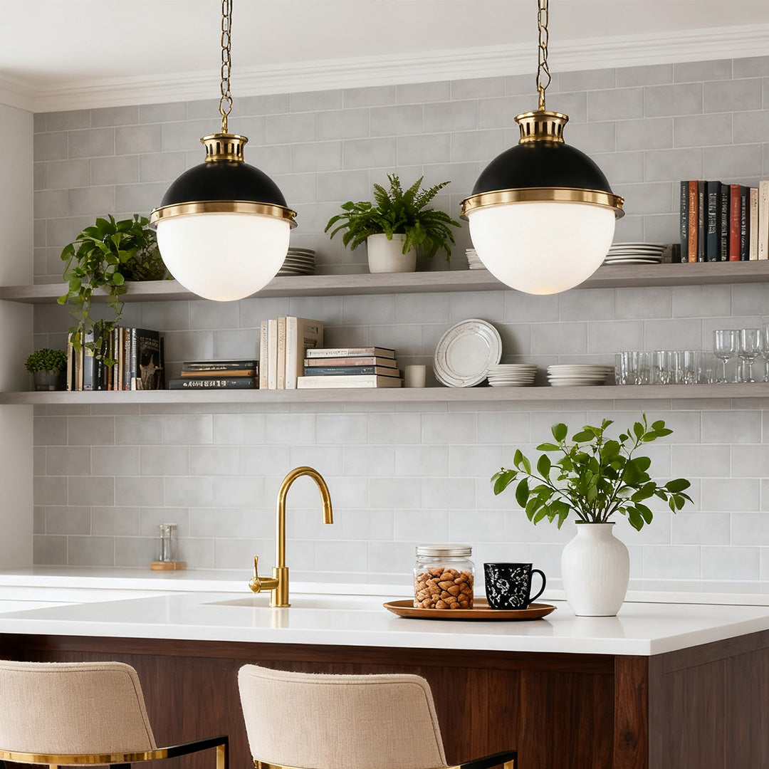 Globe Ball Pendant Light — Black Iron, Milk White Glass, E26, 13.7" Adjustable Hardwired