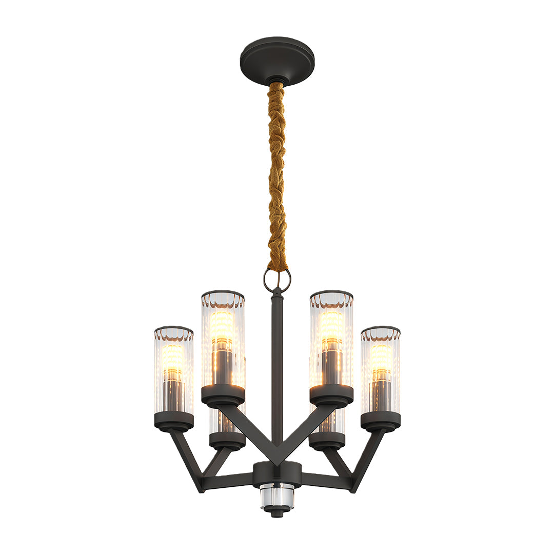 Glass Drop Chandelier — Full-Brass Frame, Transparent Glass, E14, Available in Copper, Nickel, or Black