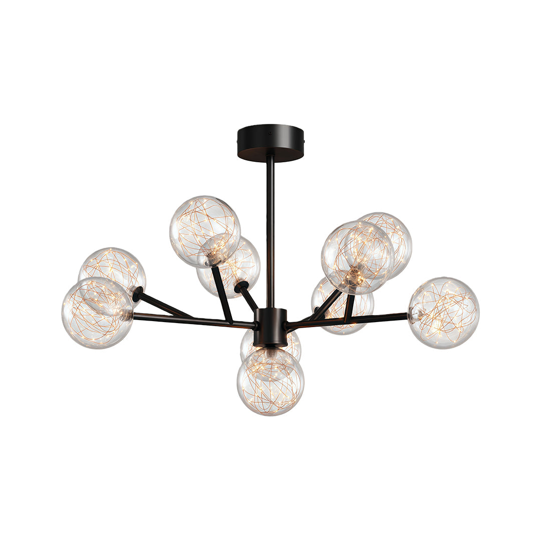 Full Sky Star Glass Globe Chandelier — Copper / Chrome / Black, 10 to 19-Head, Three-Color Dimming