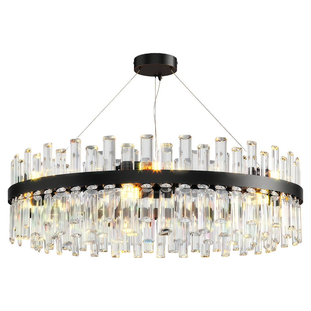 Geometric Crystal Chandelier — Copper-Iron Frame, E14, 23.6" or 31.5", Black / Chrome / Copper