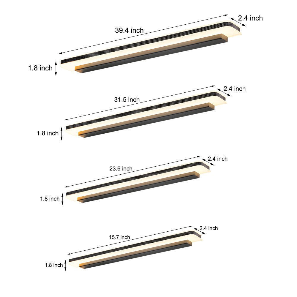 Linear LED Vanity Light Bar — Matte Black, Acrylic, Three-Step Dimming, 15.74"–39.37"