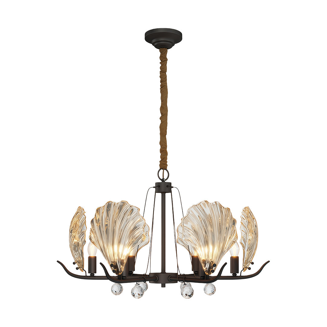 Seashell Glass Chandelier — Full Copper Frame, E14, 3-, 6-, or 8-Light