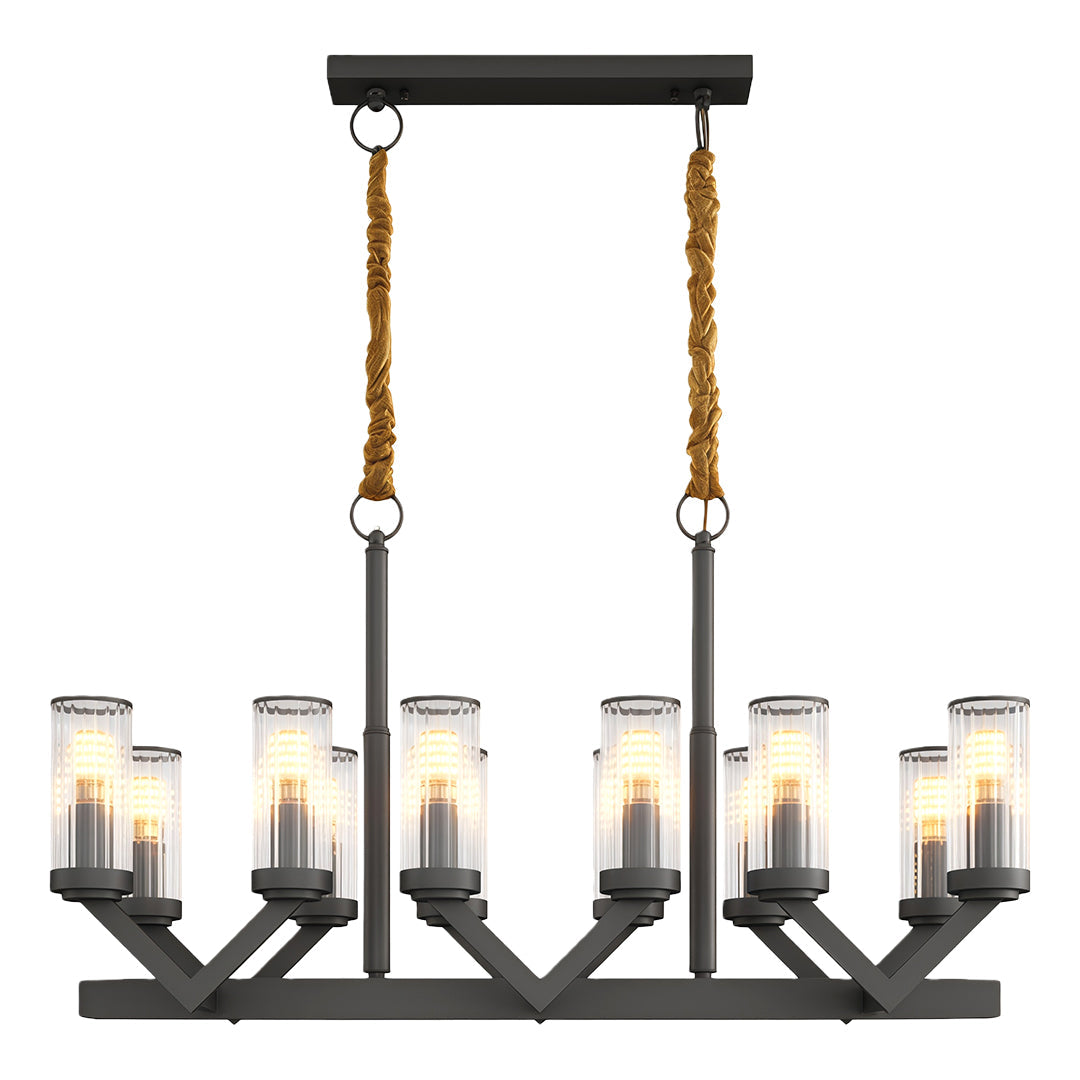 Glass Drop Chandelier — Full-Brass Frame, Transparent Glass, E14, Available in Copper, Nickel, or Black