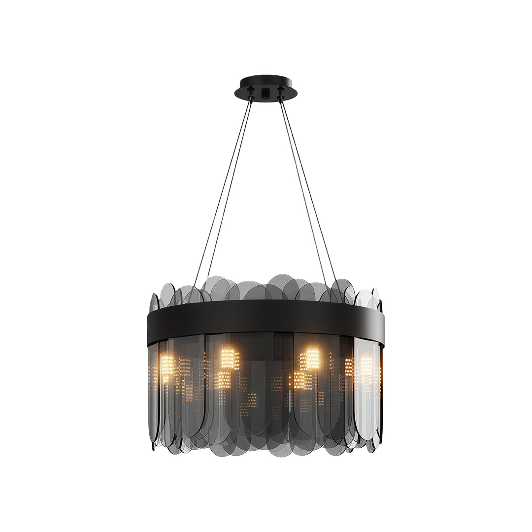 Modern Geometric Chandelier — Solid Copper, Transparent Glass Shade, G9, 4 Sizes, Black / Chrome / Copper