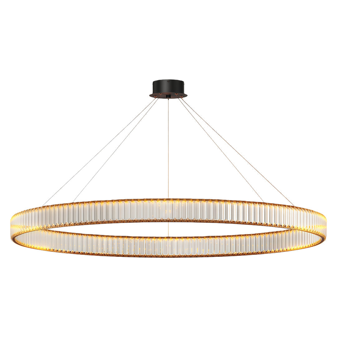 Round Crystal Ring Chandelier — Copper, Black, or Chrome, LED, Three-Step Dimming (3000K/4000K/6000K)