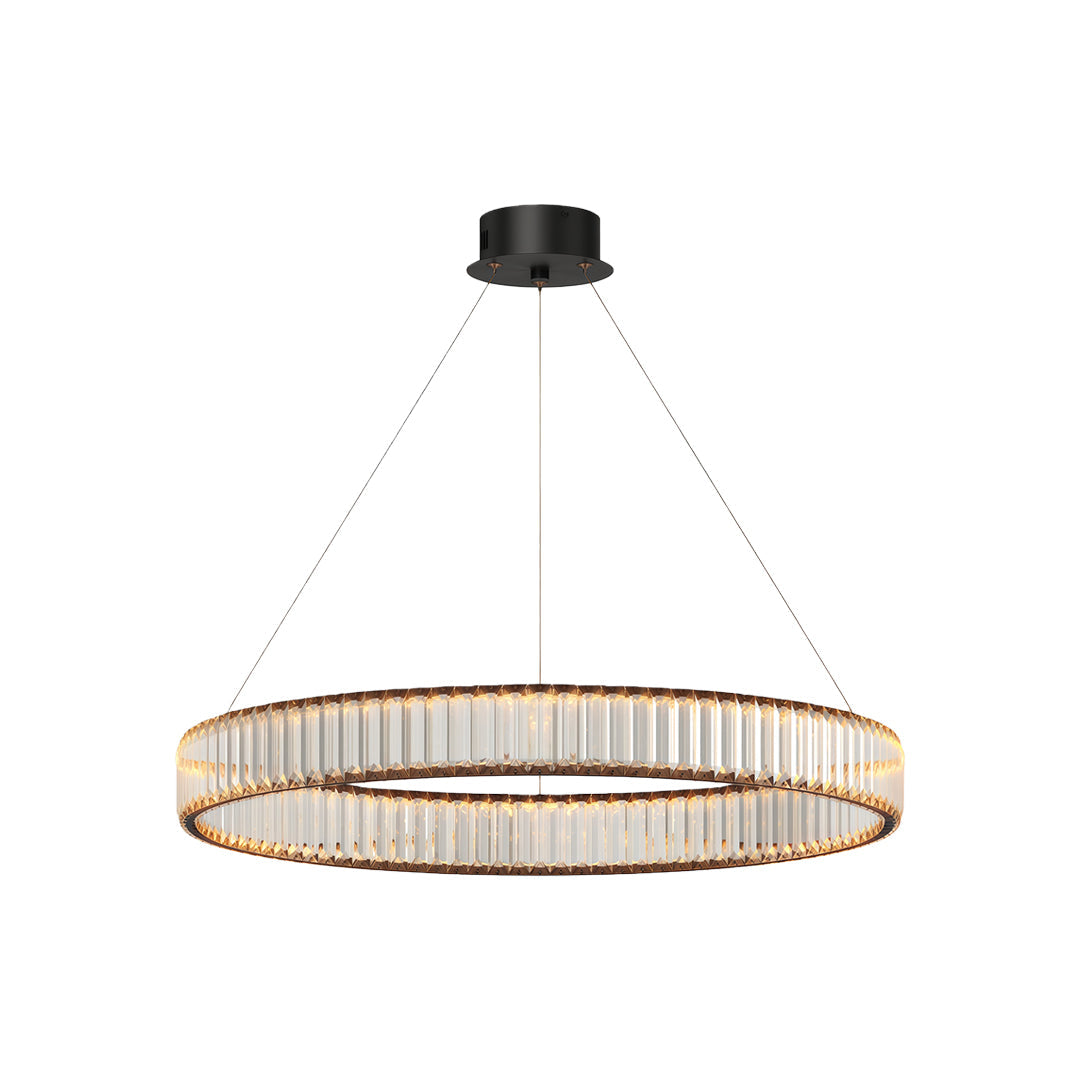 Round Crystal Ring Chandelier — Copper, Black, or Chrome, LED, Three-Step Dimming (3000K/4000K/6000K)