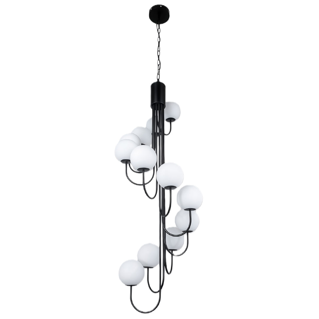Spiral Globe Chandelier — Wrought Iron and Glass, 8- or 12-Light, Gold or Black, 3-Step Dimming, E14