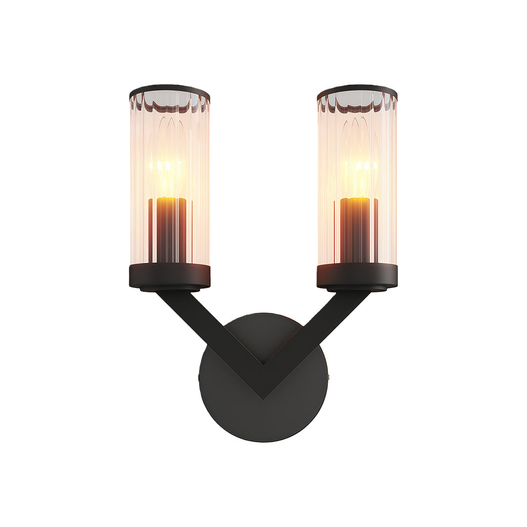 Double Wall Sconce — Pure Copper Frame, Transparent Glass Shades, 2-Light, E14, Hardwired