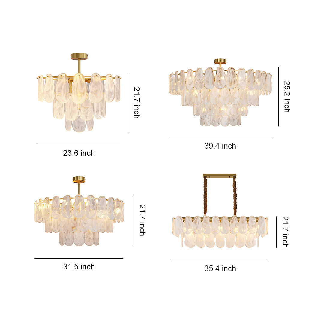 Mid-Century Modern Chandelier — Full-Copper Frame, Transparent Glass, E14, Multiple Sizes