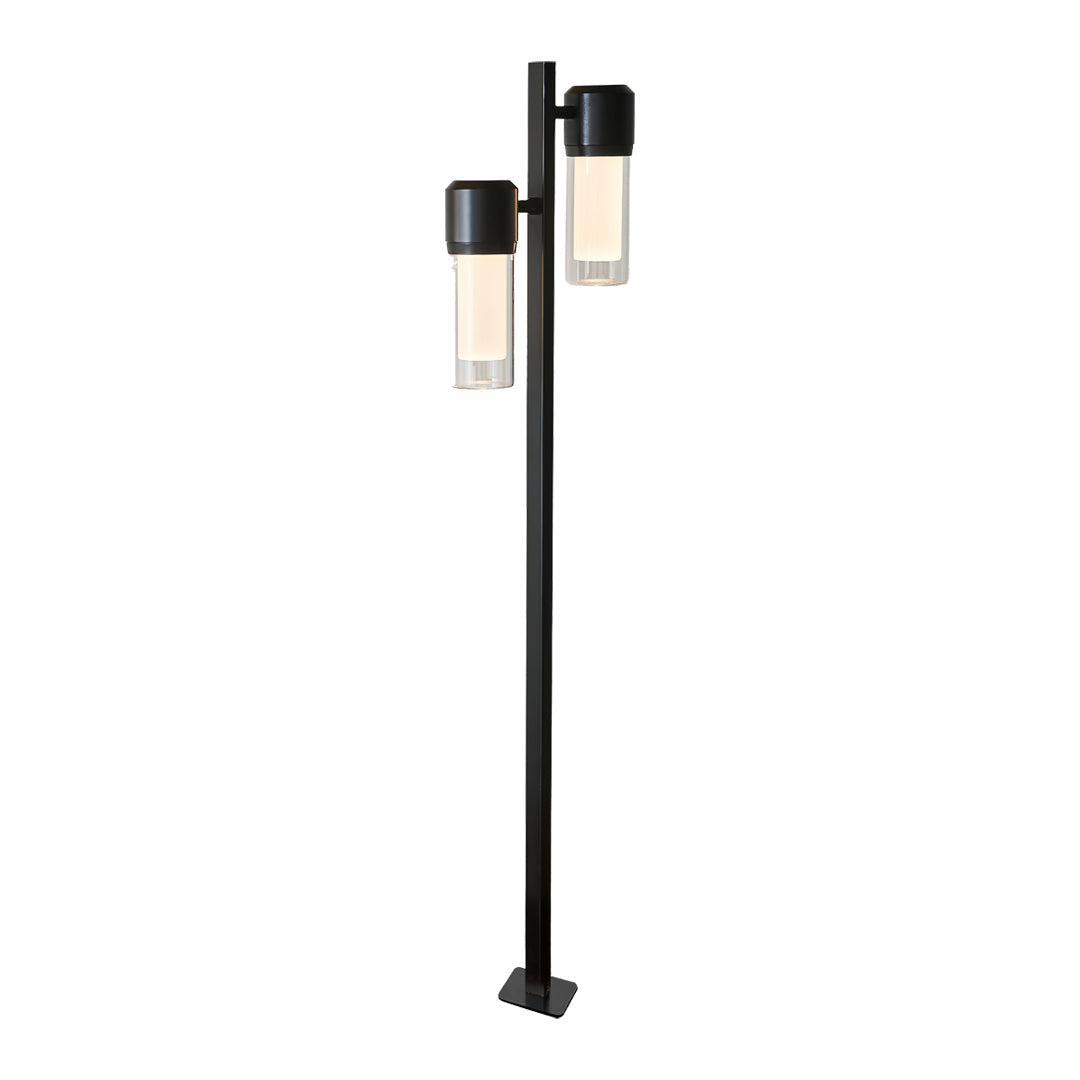 Contemporary Outdoor Path Light — Black Aluminum, Clear Glass, LED Ra90, IP65, Single or Double-Head, 27.6" or 35.4"