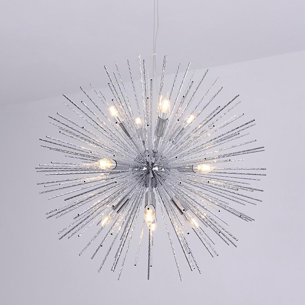 Globe Chandelier — Electroplated Aluminum, 12-Light, 30" Diameter, Gold or Silver