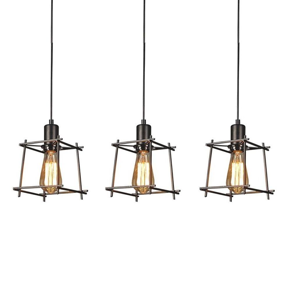 Industrial Square Metal Lantern Pendant — Black Iron, 8" Cube, 79" Adjustable Cord