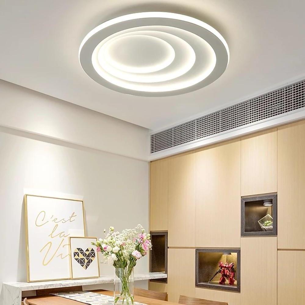 4-Ring Geometric Flush-Mount LED Ceiling Light — Metal and Acrylic, 15.7" / 19.7" / 23.6", 3000K or 6000K