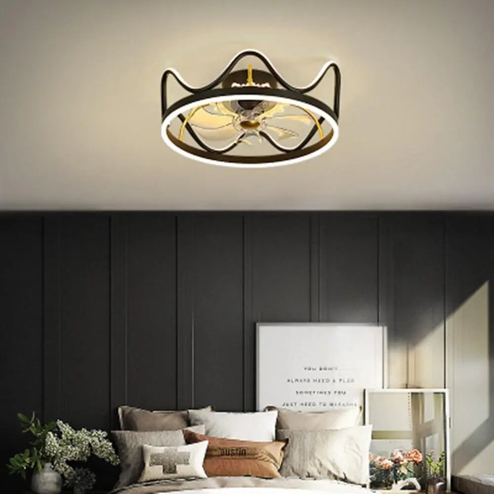 Gold and Black Crown-Shaped Ceiling Fan with Light Luxe