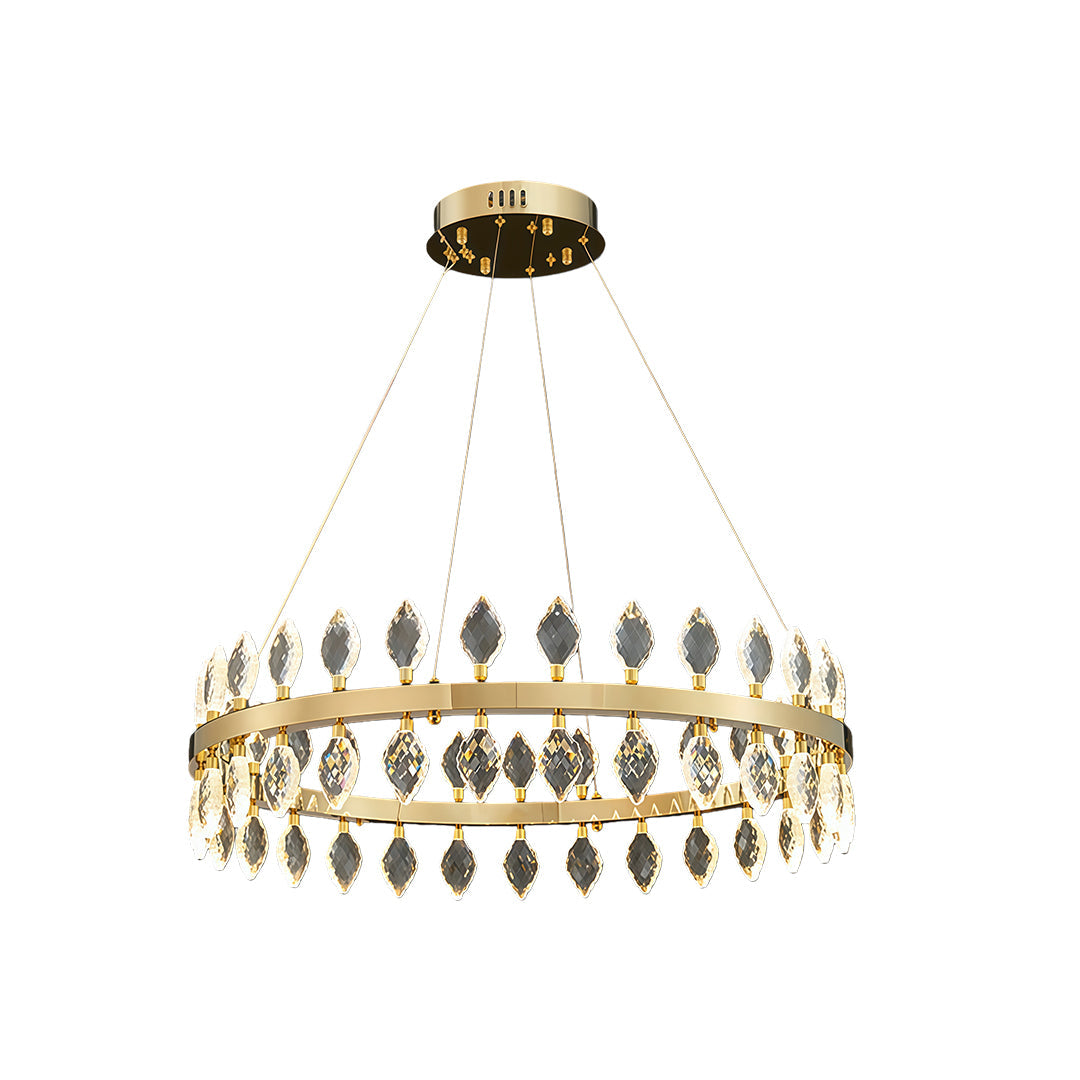 Italian-Style Crystal Ring Chandelier — Gold Iron, Multi-Layer, 3-Step Dimming, 23.6"–55.12"
