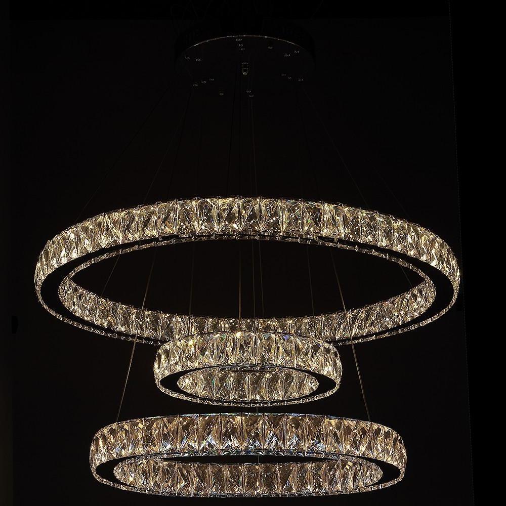 Interwoven Circle Crystal Chandelier — Metal and Crystal, 1-Light LED, 67.5W, 3000K–6000K, 47" Adjustable Cord, Foyer