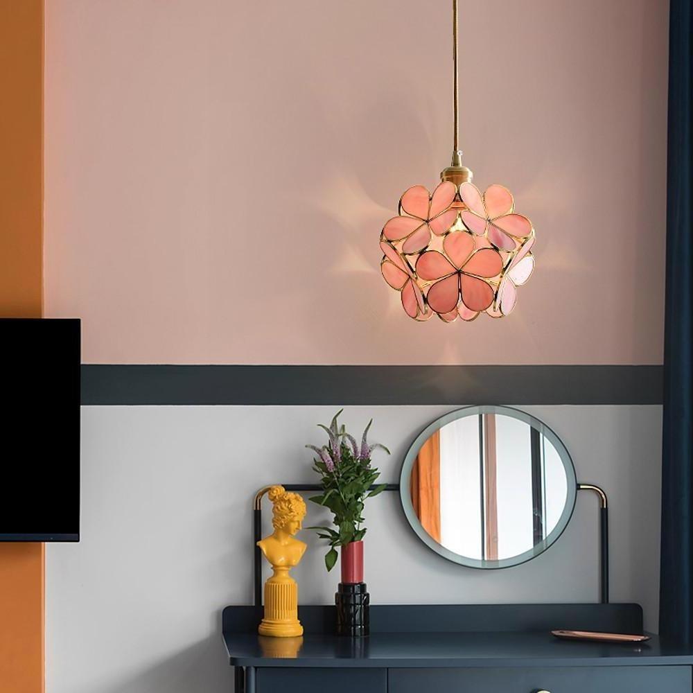 Flower Globe Mini Pendant — Copper & Crystal, Tiffany-Inspired, E26/E27, 8" Diameter, Adjustable 47" Cord
